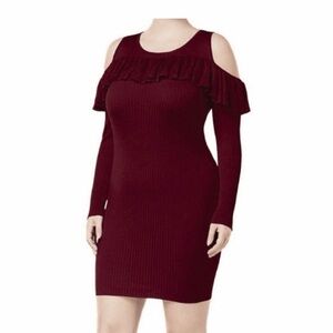 Say What? Women’s Plus 3X Burgundy Knit Bodycon Cold Shoulder Dress Boho Chic